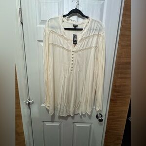 torrid Cream Lace-Trim Button Front Peasant Top